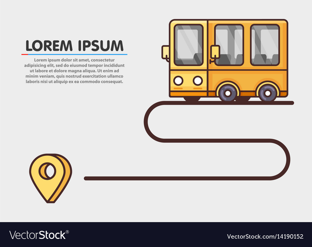 Journey path yellow bus and destination Royalty Free Vector