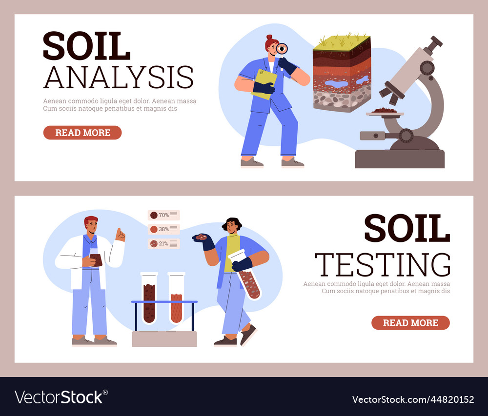 Soil testing and analysis web banners set flat vector image