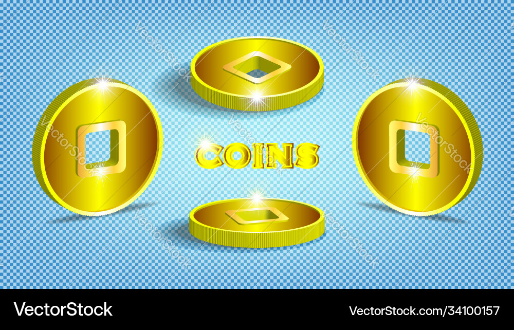 3d stylistic asian gold ancient coins Royalty Free Vector