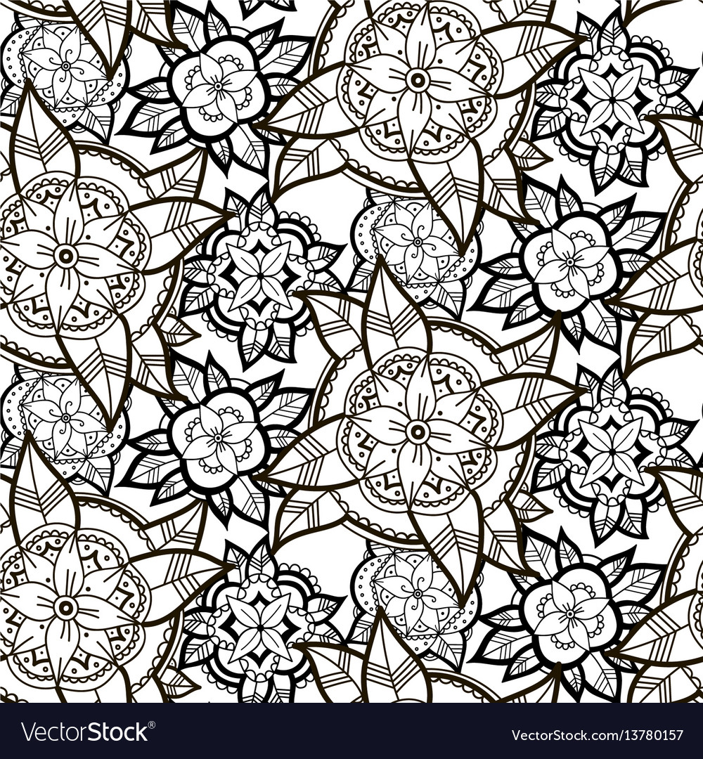 Seamless Black And White Flower Pattern Vector Image