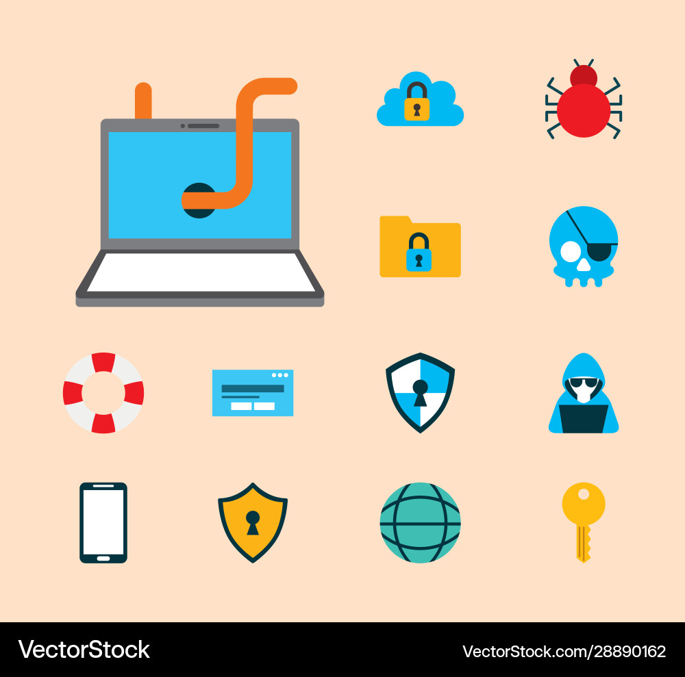Bundle cyber security set icons Royalty Free Vector Image