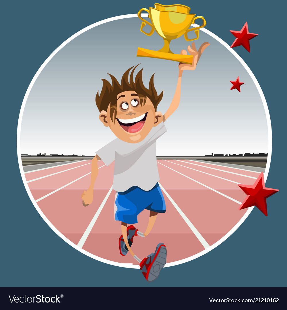 Cartoon male athlete running with prize winning Vector Image