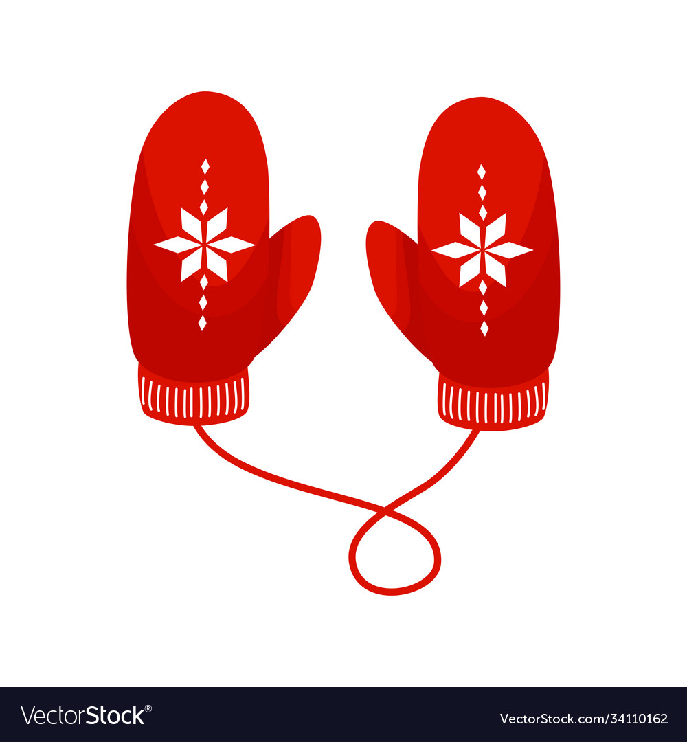 Red mittens pair in flat Royalty Free Vector Image