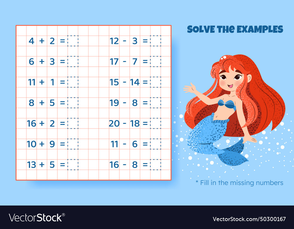 Math game for kids addition and subtraction Vector Image