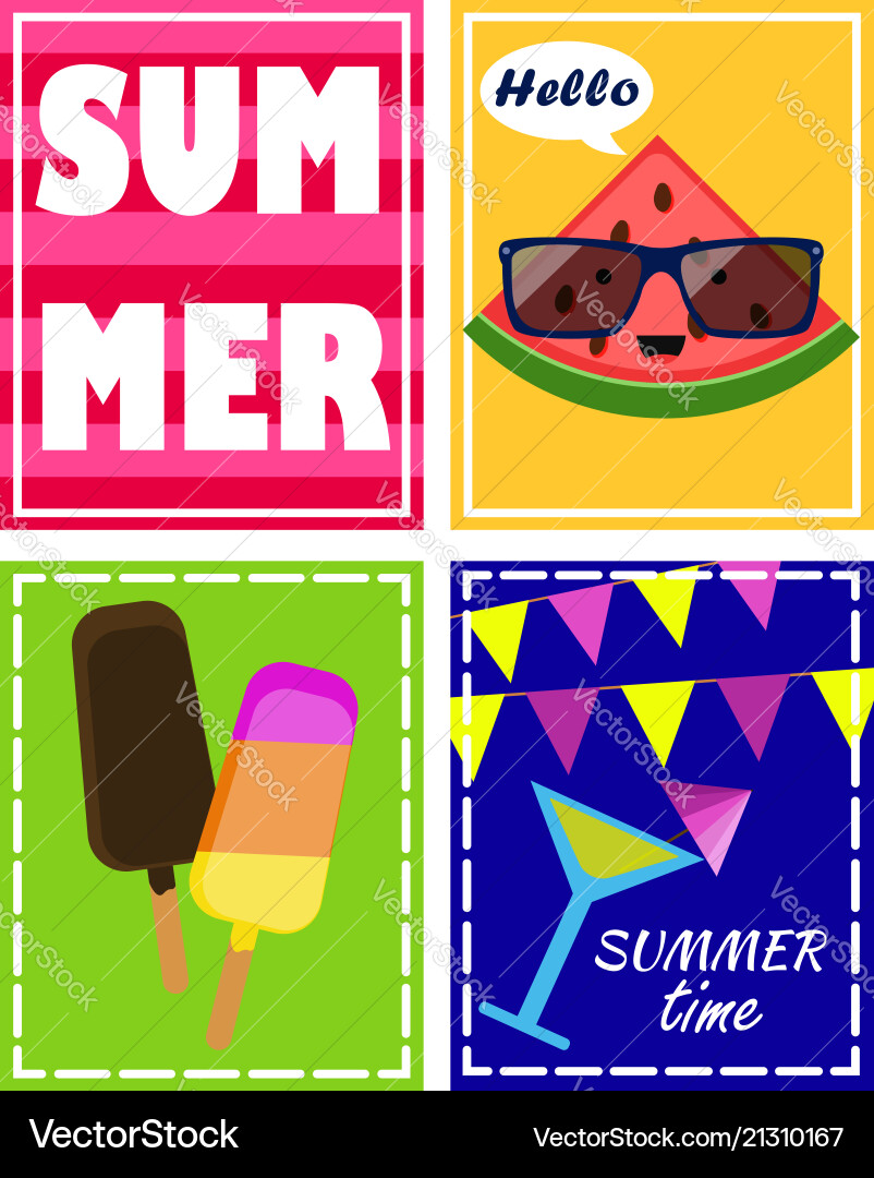 Set summer posters postcard Royalty Free Vector Image