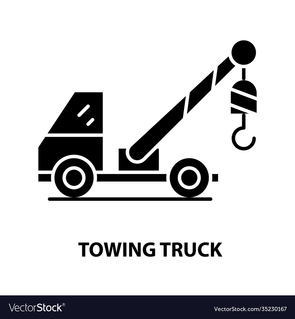 Towing truck symbol icon black sign Royalty Free Vector