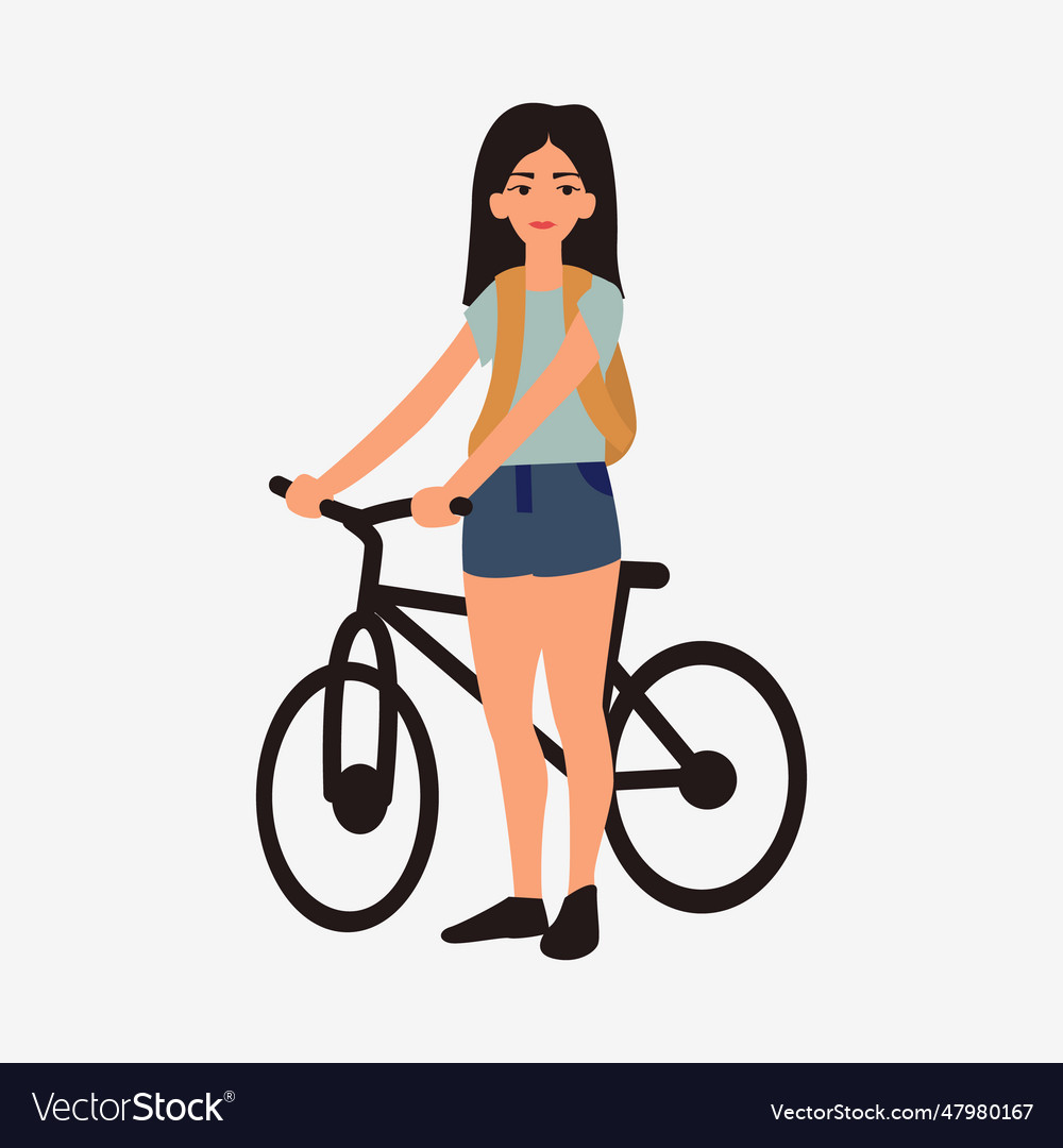 Young girl with bicycle female flat cartoon Vector Image