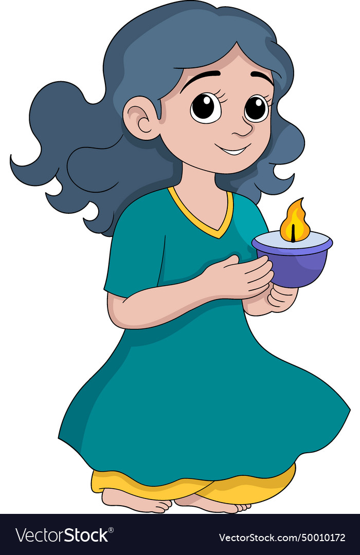 hindu-religious-celebration-diwali-a-girl-is-vector-image