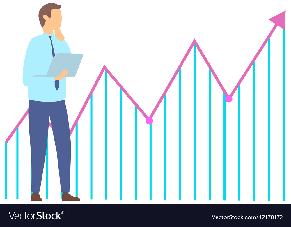 Man standing near flipchart with diagram Vector Image