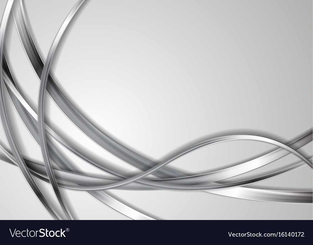 Metallic silver abstract waves on grey background Vector Image