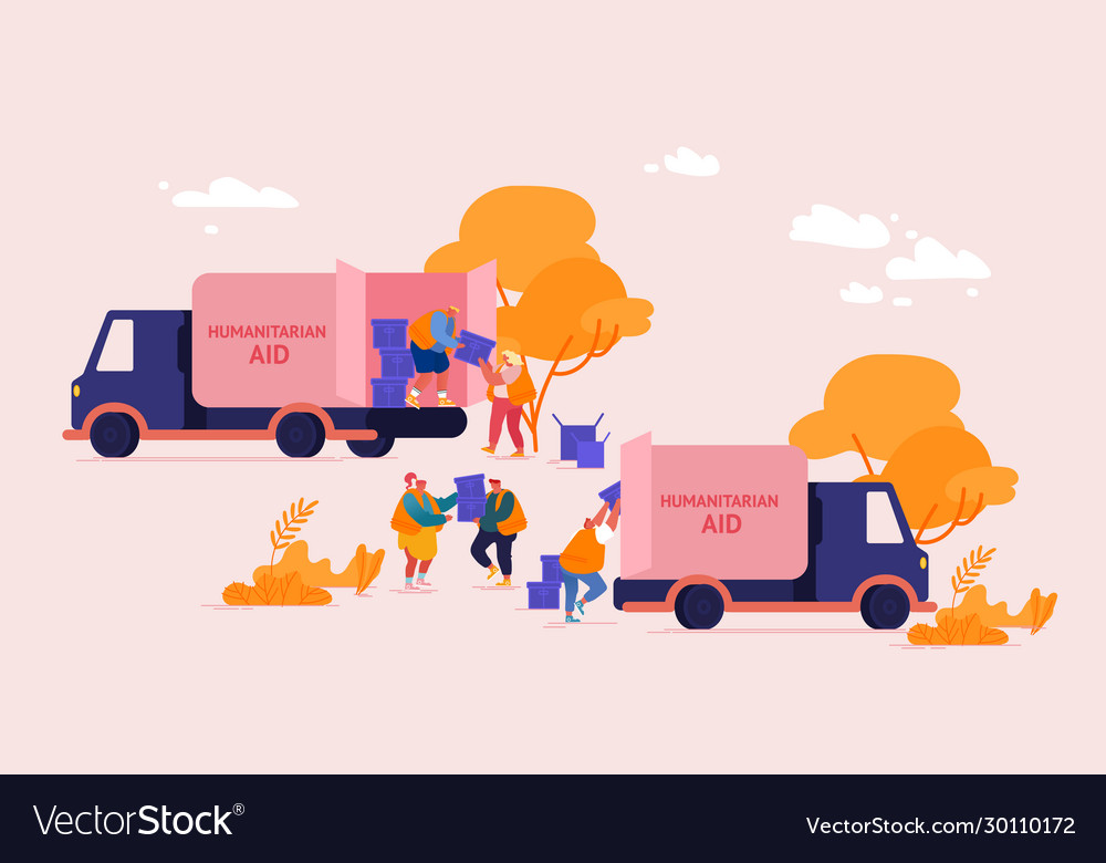 Team volunteers characters in humanitarian aid Vector Image