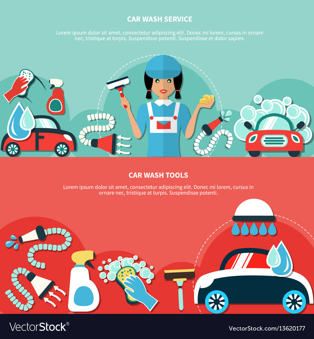 Car wash tools banners Royalty Free Vector Image