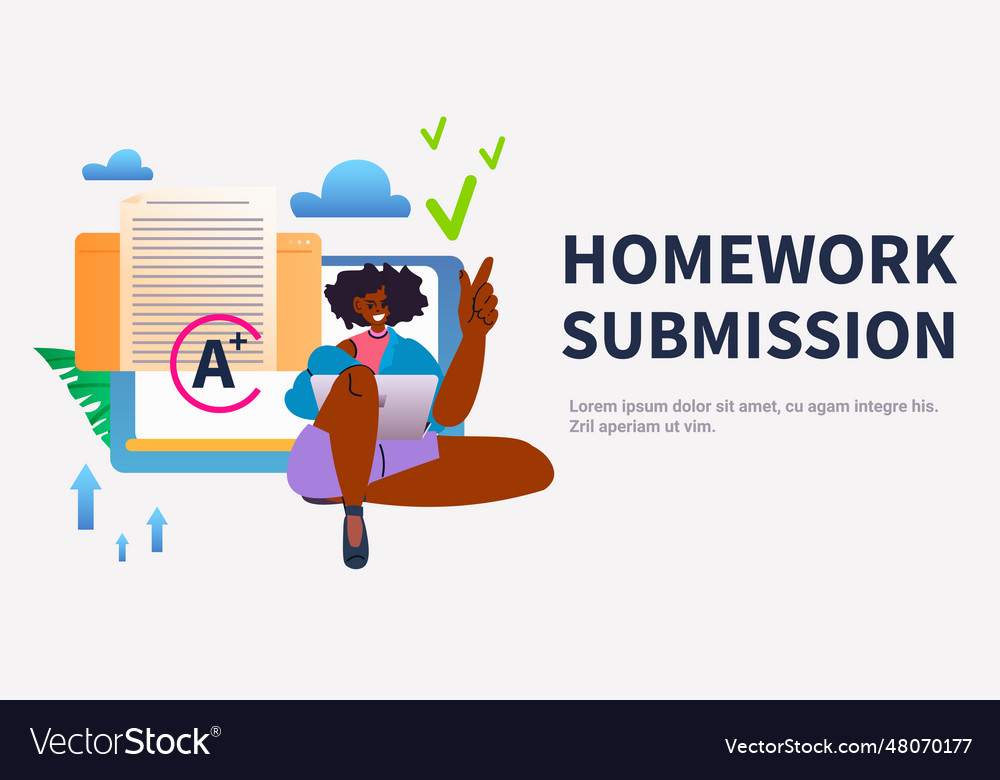 Girl student using laptop homework submission e