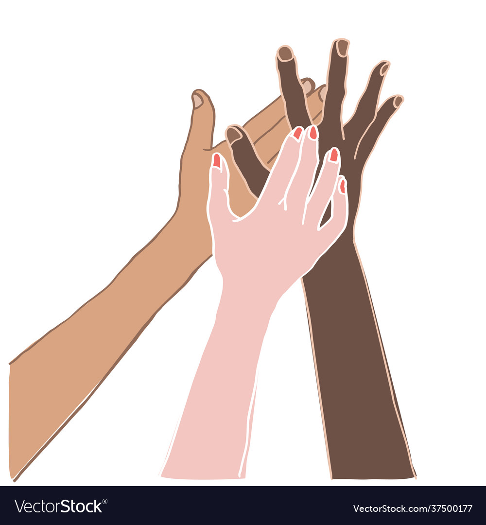 People multi ethnic hands holding together Vector Image