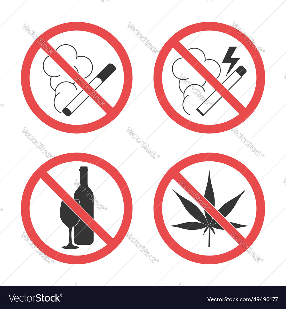 Prohibition smoking and drinking signs Royalty Free Vector