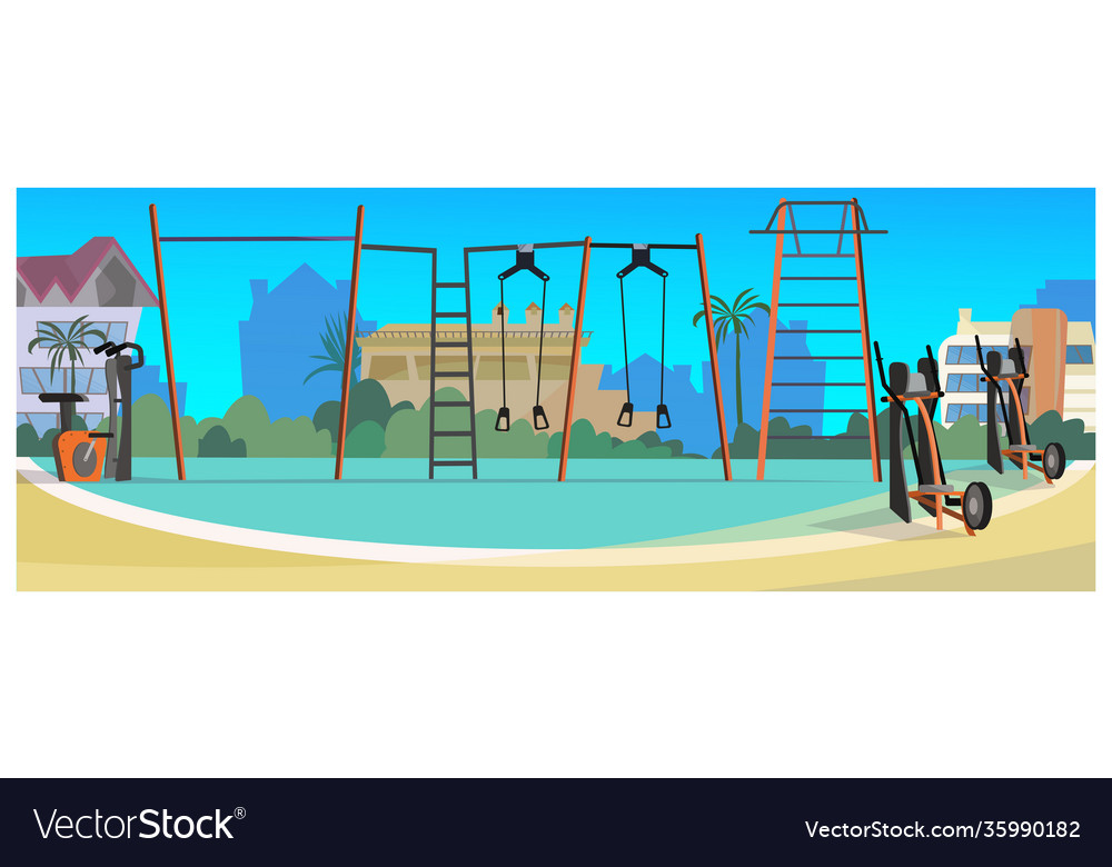 Athletic field with street fitness equipment vector image Athletic field with street fitness equipment