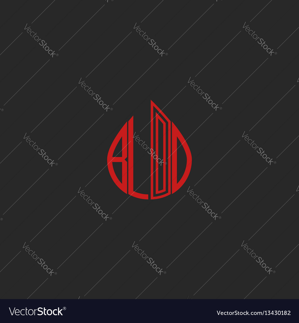 blood drop logo red lettering blood word in drop vector image blood word