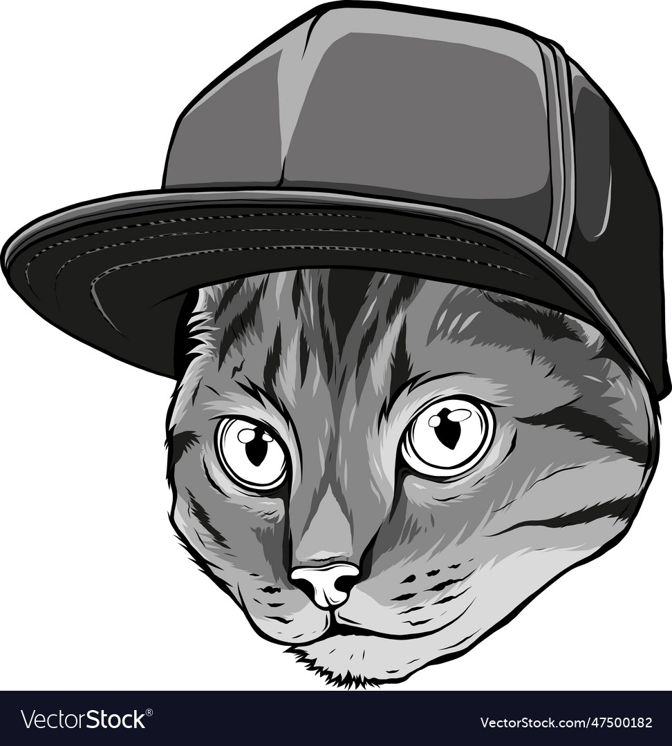 Monochromatic of cat hat mascot logo Royalty Free Vector