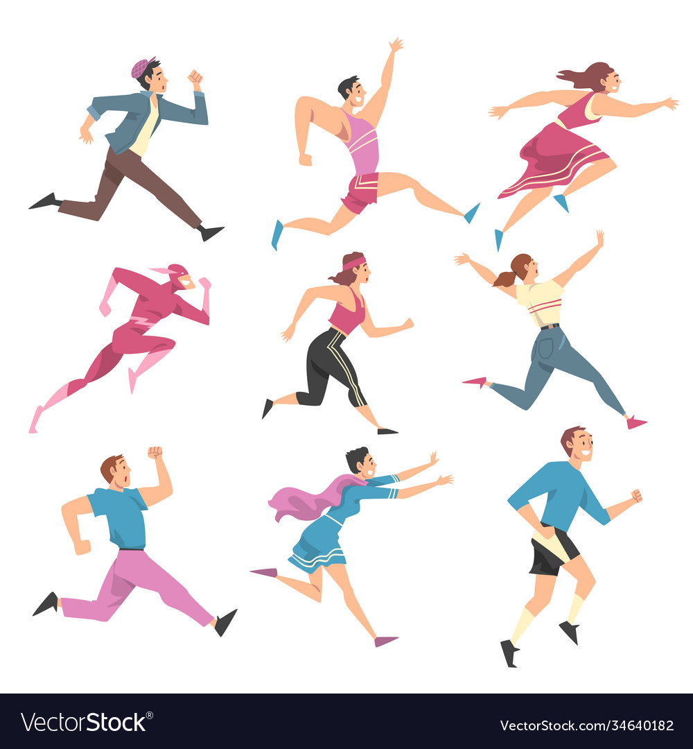 People characters running and pushing forward Vector Image