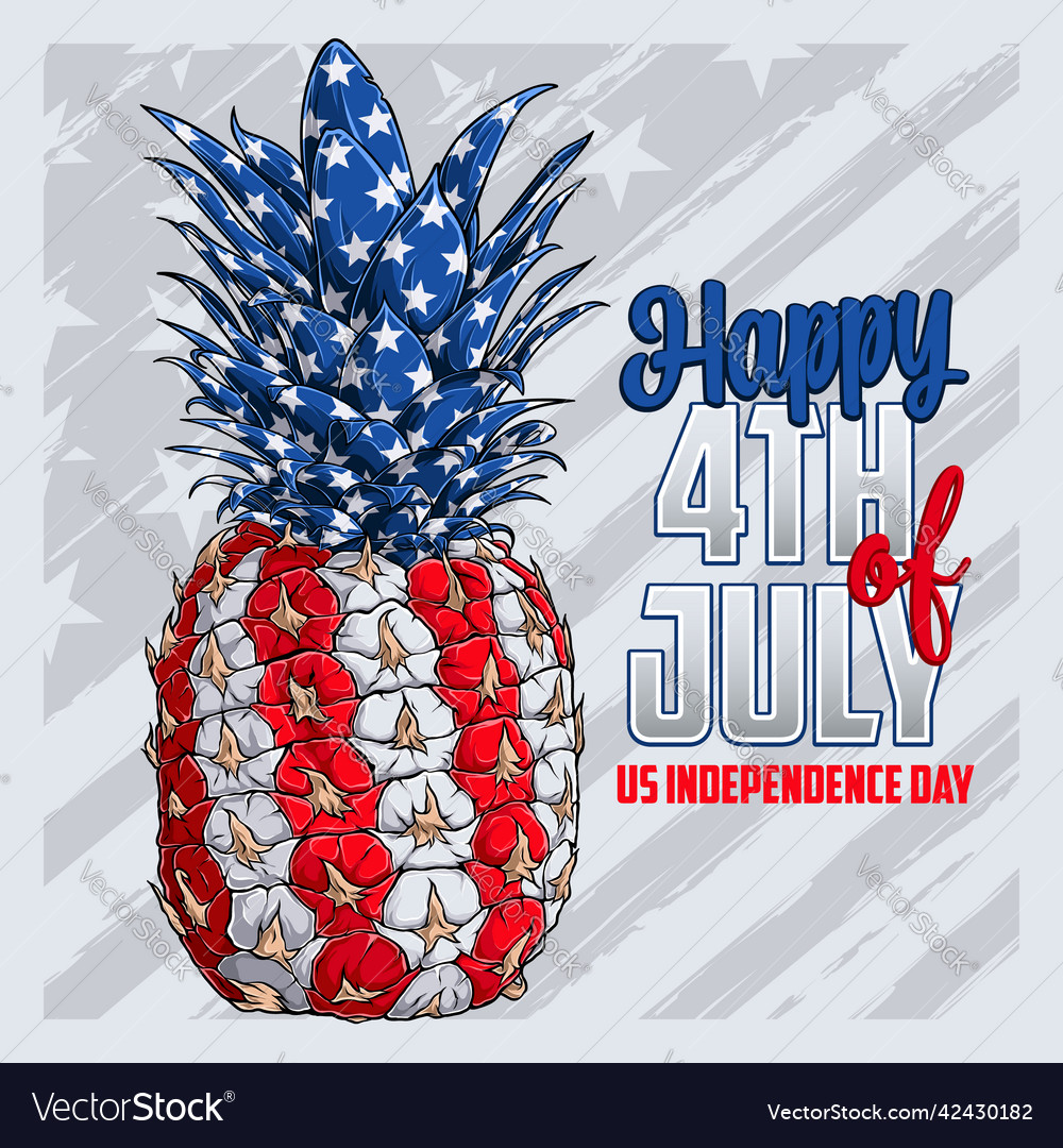 Pineapple with usa flag pattern for 4th of july Vector Image