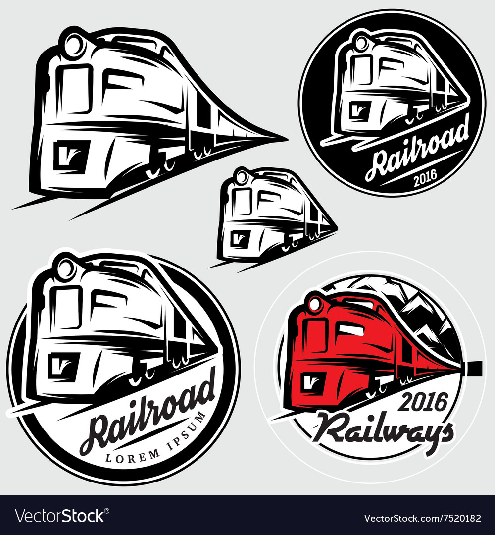 Set of emblems in retro style with locomotives Vector Image