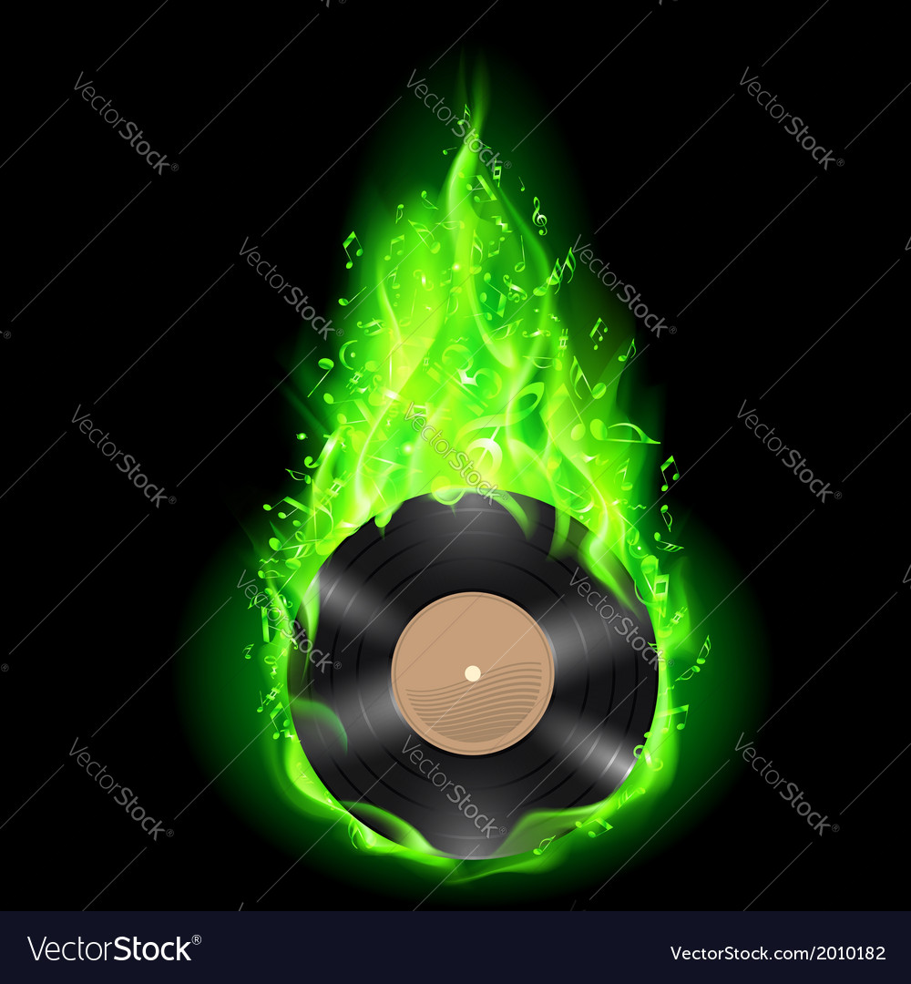 Vinyl disc in green fire