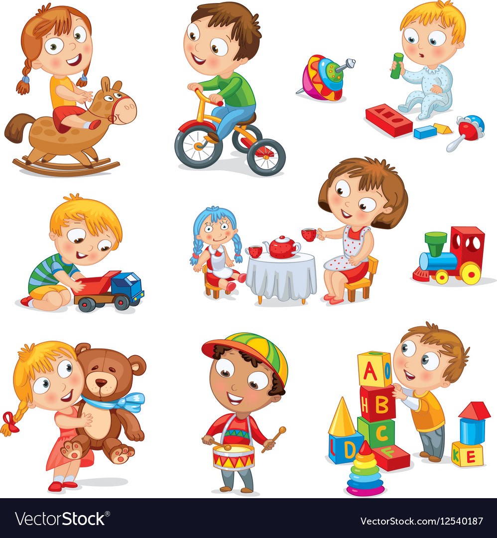 Playful Children With Toys Royalty Free Vector Image