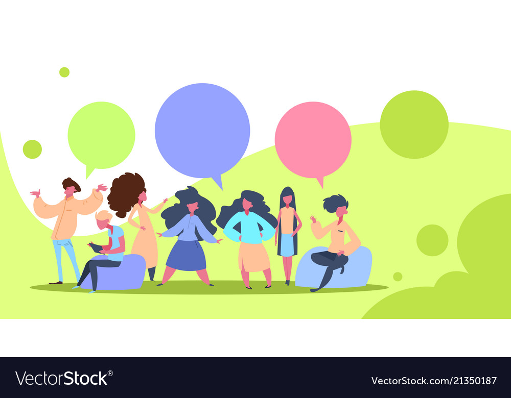 People chat bubbles creative green background flat