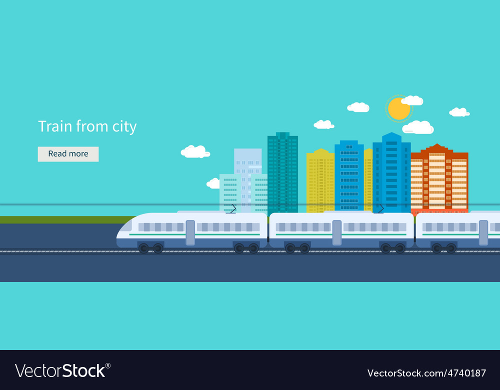 Train on railway with city background Royalty Free Vector