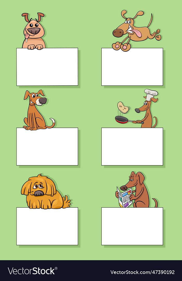 Cartoon dogs and puppies with cards design set Vector Image