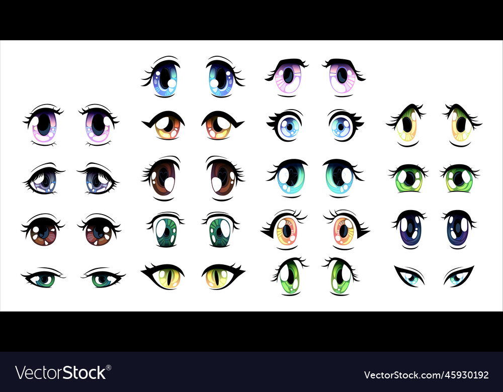 Cute bright eyes of different colors set Vector Image