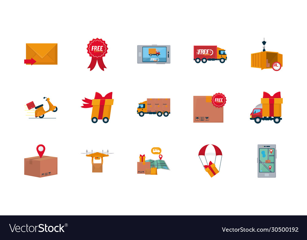 Fast delivery concept icon set flat style