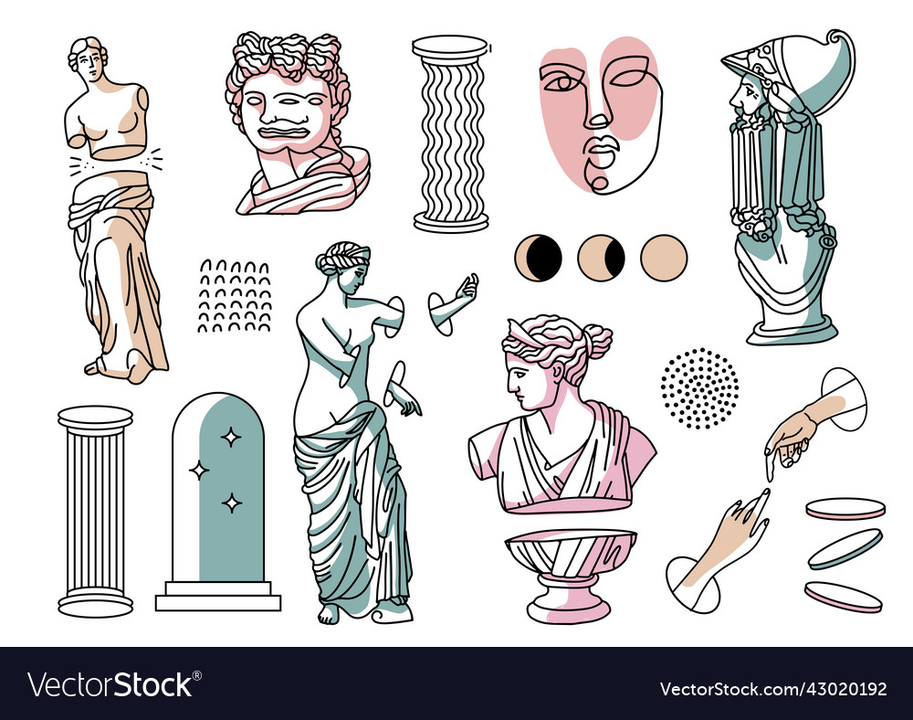 Greek ancient sculpture and surreal trippy set Vector Image