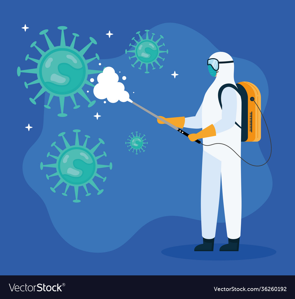 Worker with biohazard suit disinfecting Royalty Free Vector