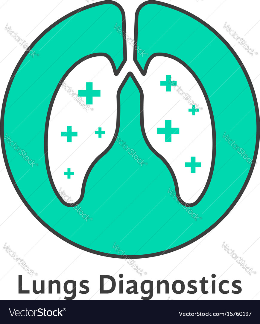 Green outline lungs diagnostics with cross Vector Image