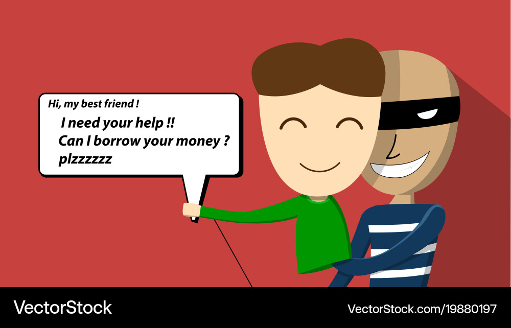 Scammer try to scam victim chatting art Royalty Free Vector