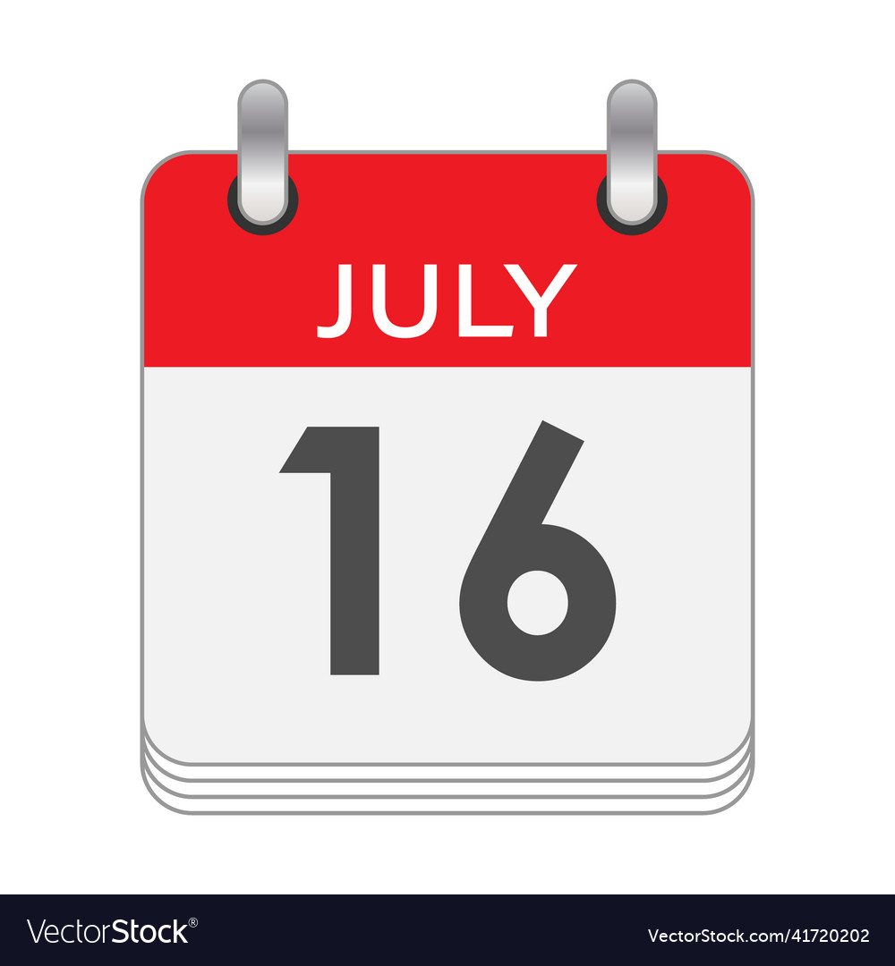 July 16 a leaf of the flip calendar with the date Vector Image