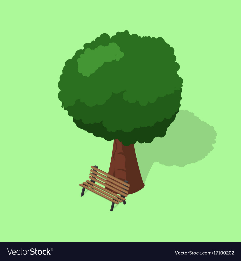 Park Bench With Tree Isometric