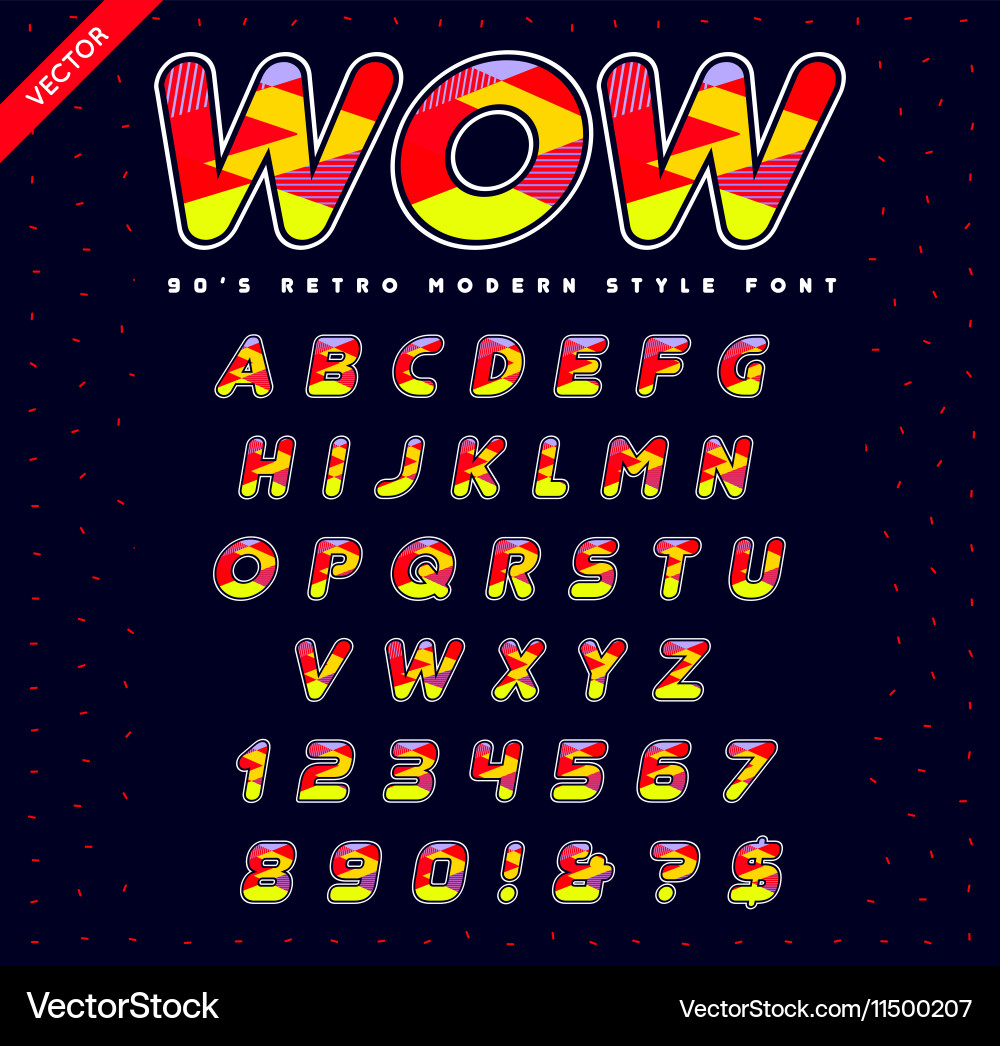 80s - 90s style alphabet colorful bright font set Vector Image