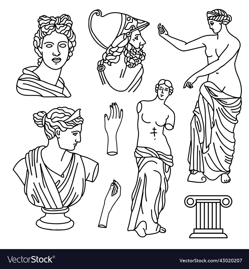 Greek marble statues aesthetic set beautiful Vector Image