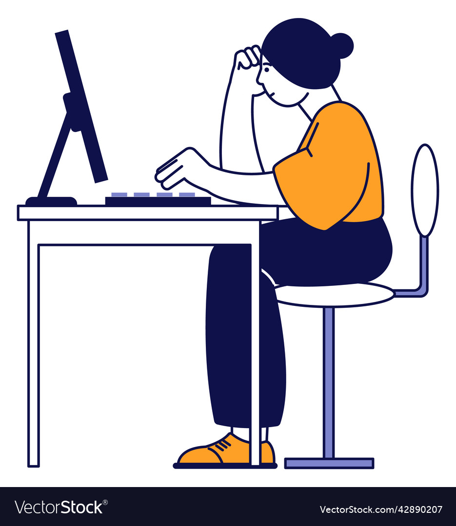 Woman working at computer desk person thinking Vector Image