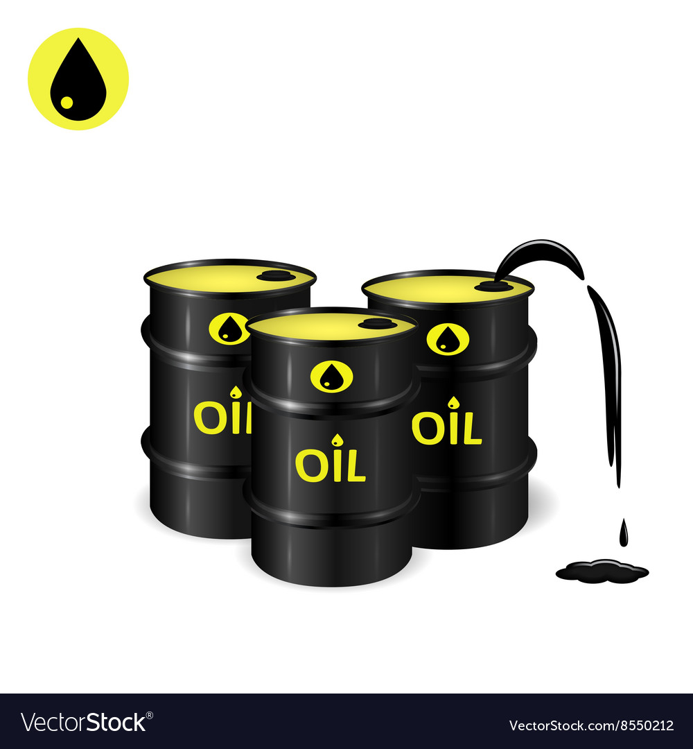 Three oil barrels with oil spill Royalty Free Vector Image