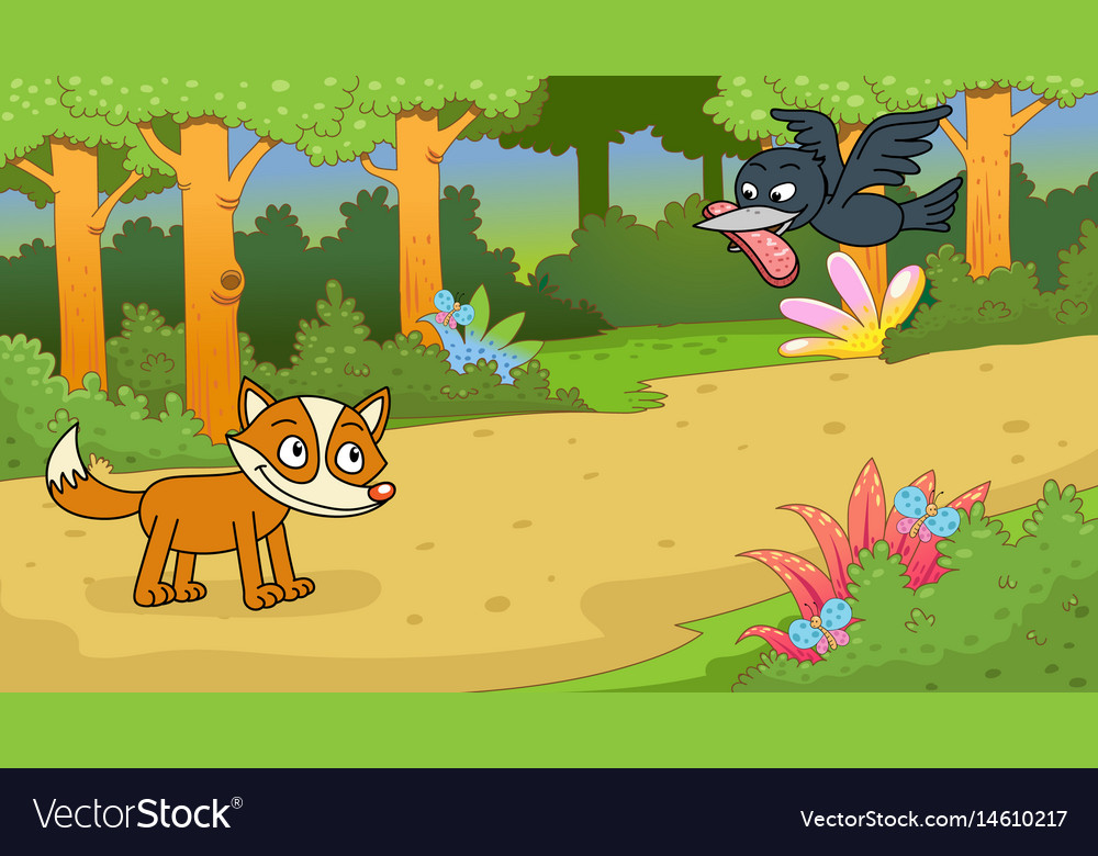 Aesops fable the fox and the crow Royalty Free Vector Image