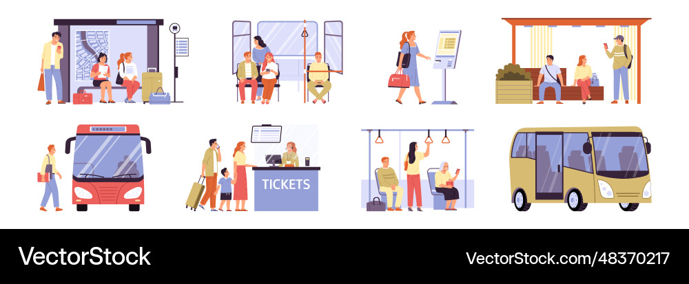 Bus stop flat set Royalty Free Vector Image - VectorStock