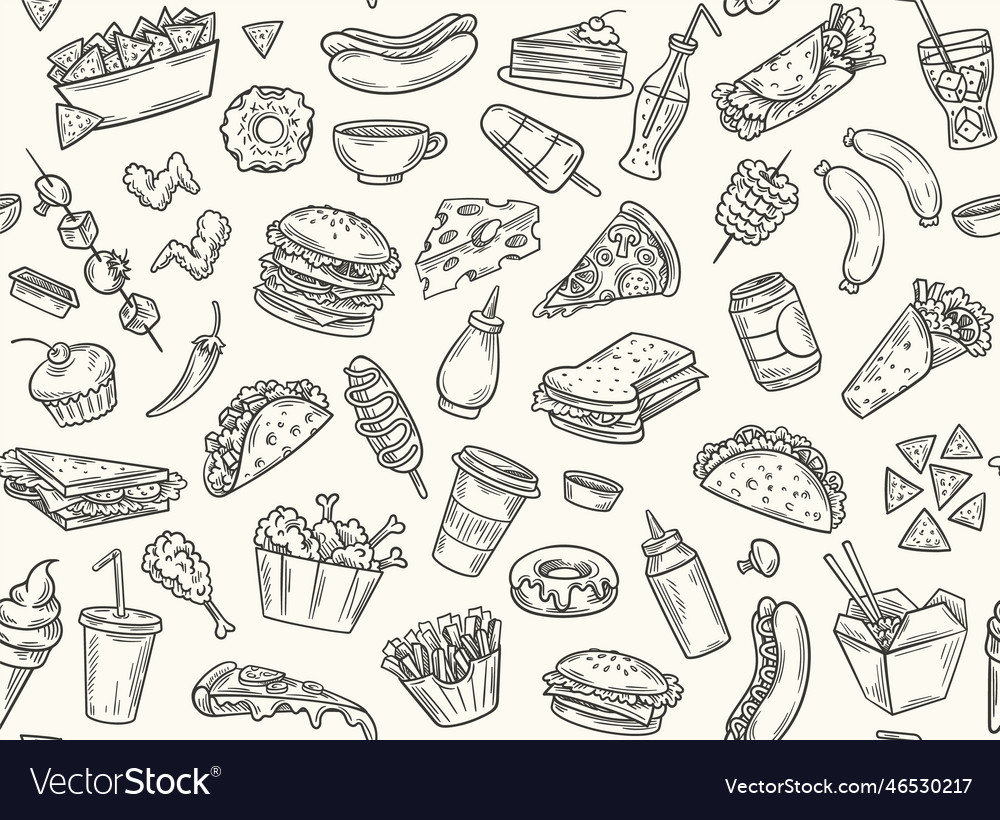 Fastfood line seamless pattern Royalty Free Vector Image