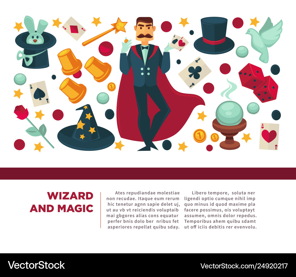 Wizard and magic man with magical attributes Vector Image