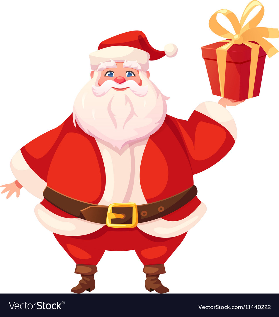 Colorful flat santa holding christmas gift box Vector Image