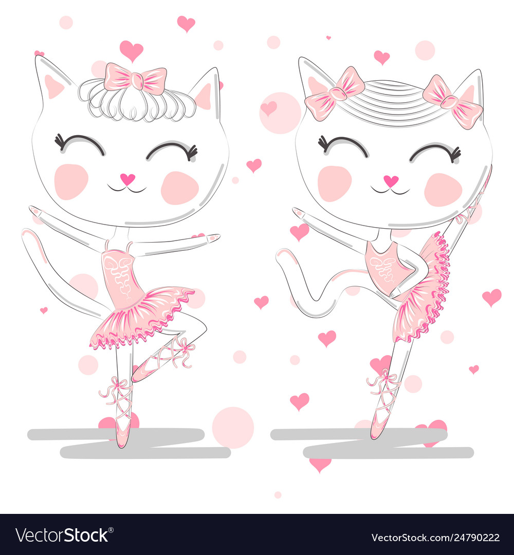 Happy cat girl in ballet costume dance on a piano Vector Image