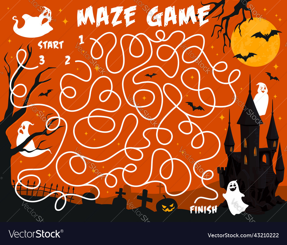 Labyrinth maze halloween ghosts on cemetery game Vector Image