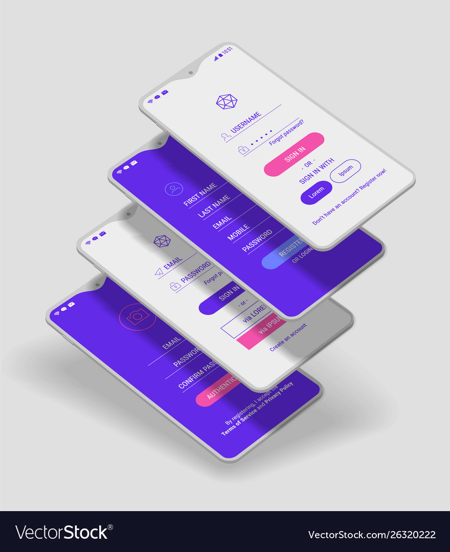 Mobile app ui sign in and sign up screens 3d Vector Image